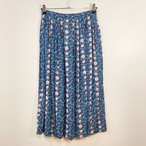 EUC Vintage Susan Bristol Floral Cottagecore Midi Skirt Blue Pink tag 8, 4 fit